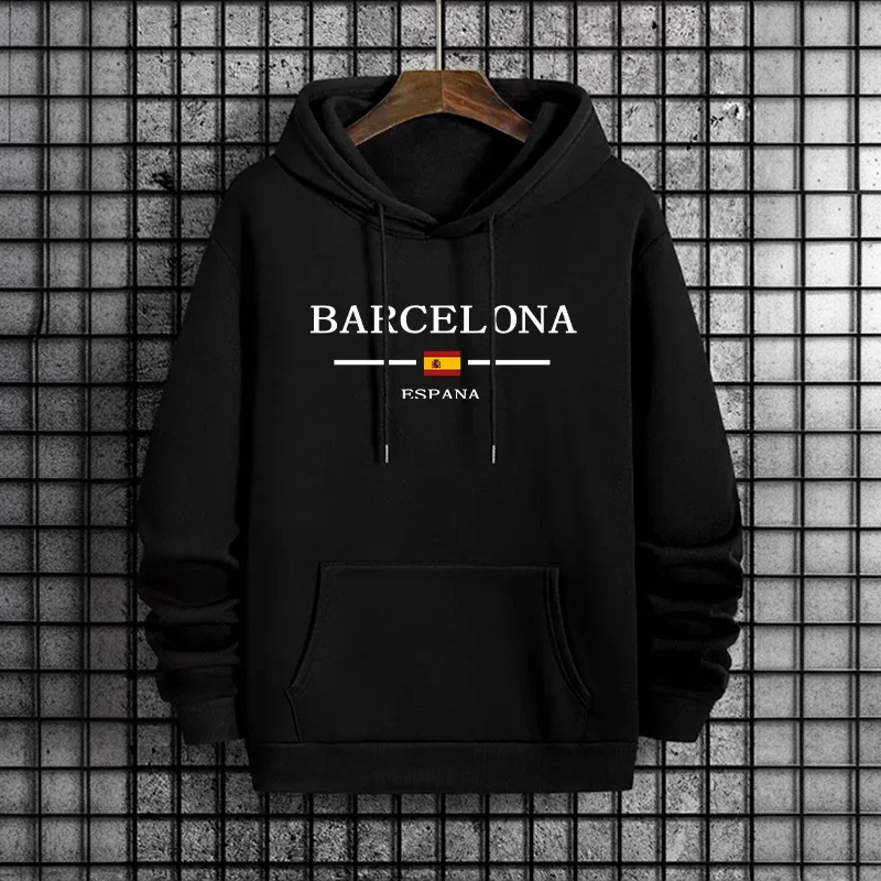 Barcelona Print Herren Hoodie Urban Streetwear Fashion Hip Hop Kapuzenpullover Herbst Winter Männlich Trendy Casual Streetwear Hoody