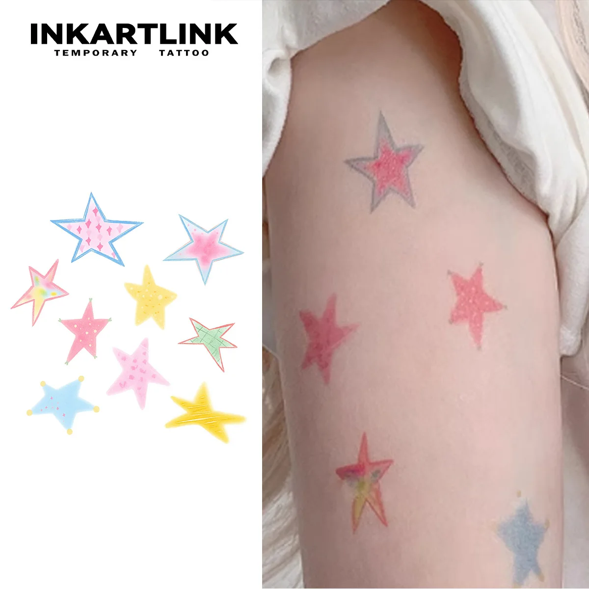 INKARTLINK temporäre Tattoos mit Sternmuster, Party-Packung, wasserfeste, gefälschte Körperaufkleber, Feiertags-Rollenspiel-Dekorationen Image