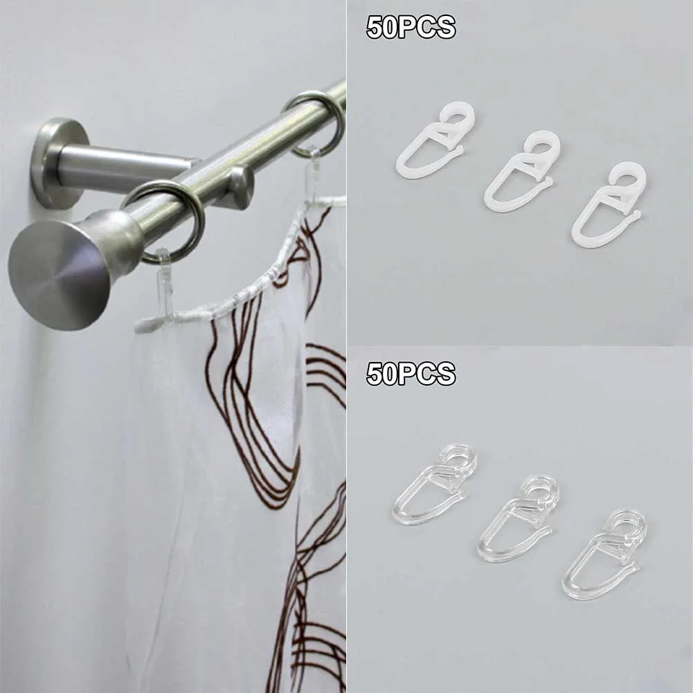 50 Stück Vorhang-Klapphaken, starke Spannung, Clip-Ring, Fenstervorhang-Aufhänger, Haken aus weißem Kunststoff, dekoratives Zubehör