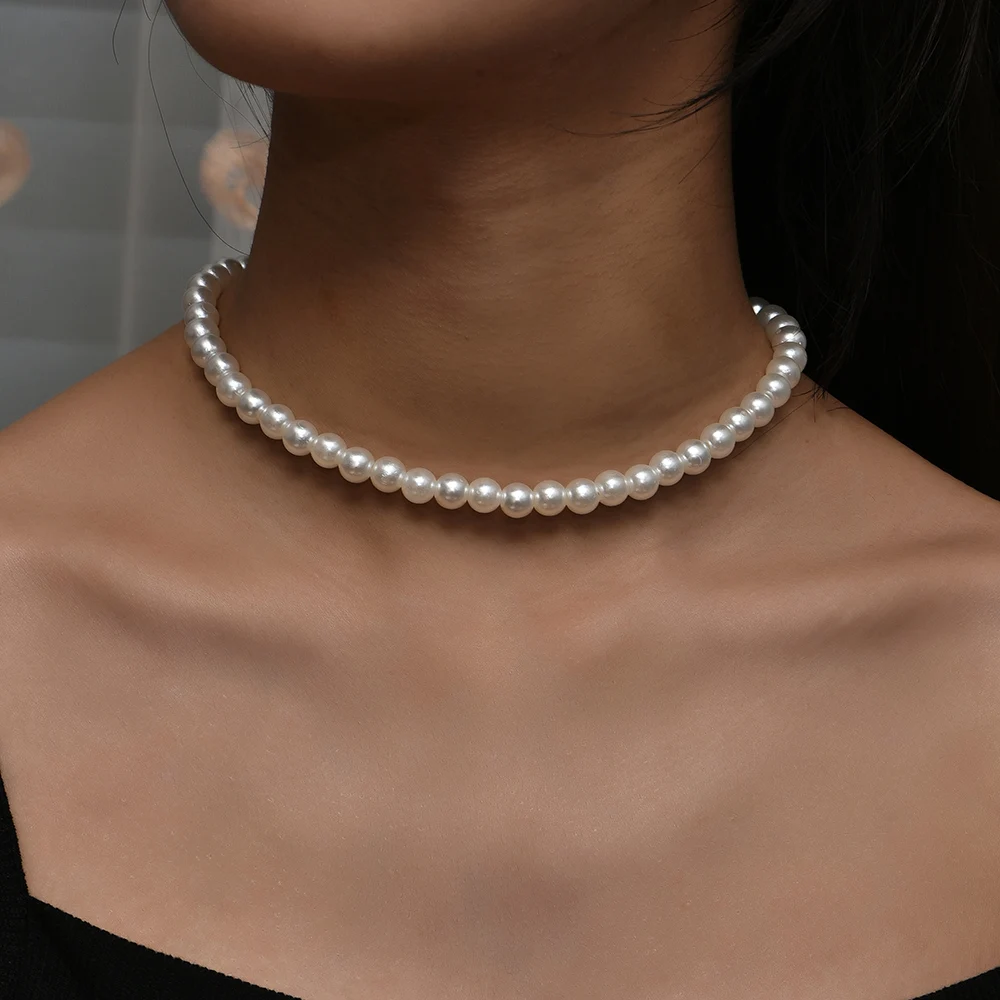 YWZIXLN 2021 Trend Elegante Schmuck Hochzeit Große Perle Halskette Für Frauen Mode Weiße Imitation Perle Choker Halskette N0179
