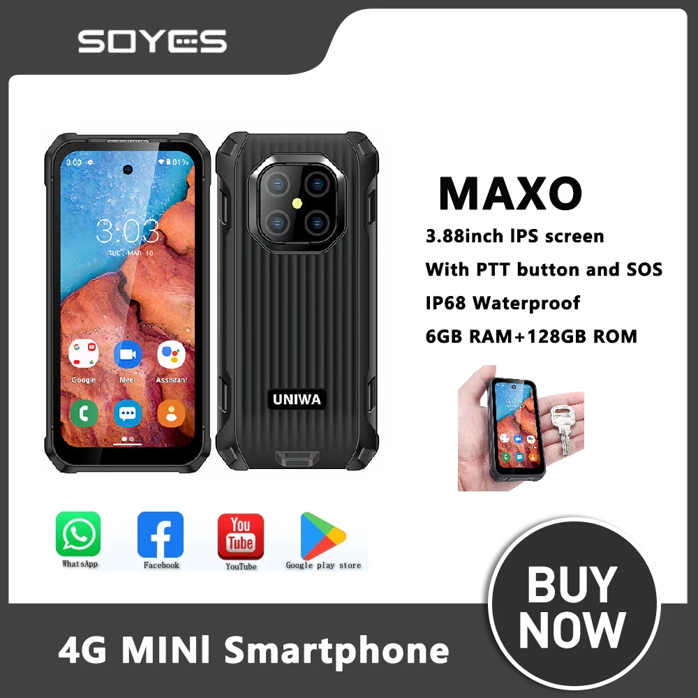 SOYES MAXO Robustes Smartphone 6 GB + 128 GB 3,88 Zoll Octa Core Android 12 Dual Cards 4G Mobiltelefon 3000 mAh MINI-Smartphone Image