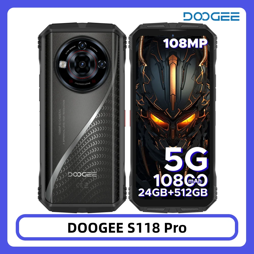 DOOGEE S118 Pro 5G Outdoor-Smartphone 32GB RAM + 512GB ROM Dimensity 7050 6,6'' FHD 120Hz 10800mAh Akku 108MP Kamera NFC Smartphone Image