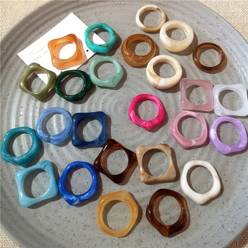 5PCS Bunte Harz Acryl Platz Runde Unregelmäßige Ring Set Zeigefinger Ringe Für Frauen Vintage Ästhetischen Schmuck Zubehör