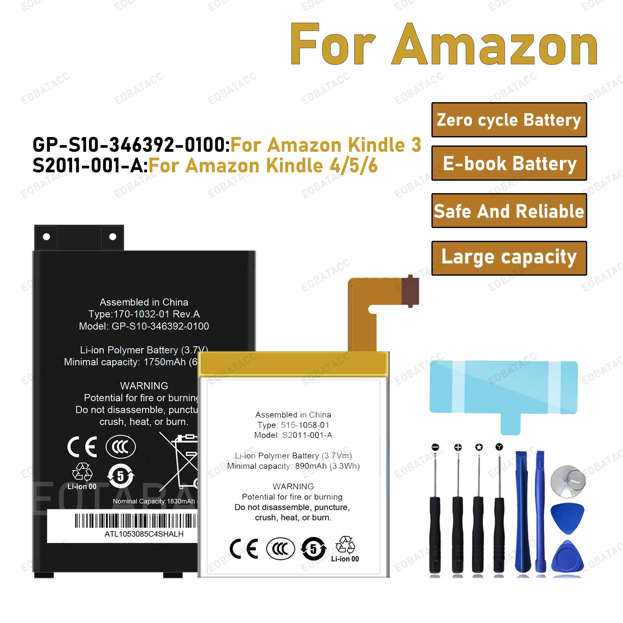 2026 Jahre 100 % Original-Akku für Amazon Kindle 3, Kindle 4, 5, 6, MC-265360, D00901, D01100, Ersatz-Handy-Akku Image