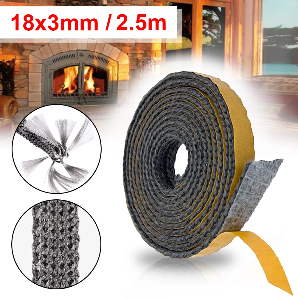 2,5 m schwarzes flaches Ofenseil, selbstklebendes Fiberglas-Dichtung, Herd-Feuerseil, Kamin, Kamin, Tür, Dichtungsschnur, 18 x 3 mm