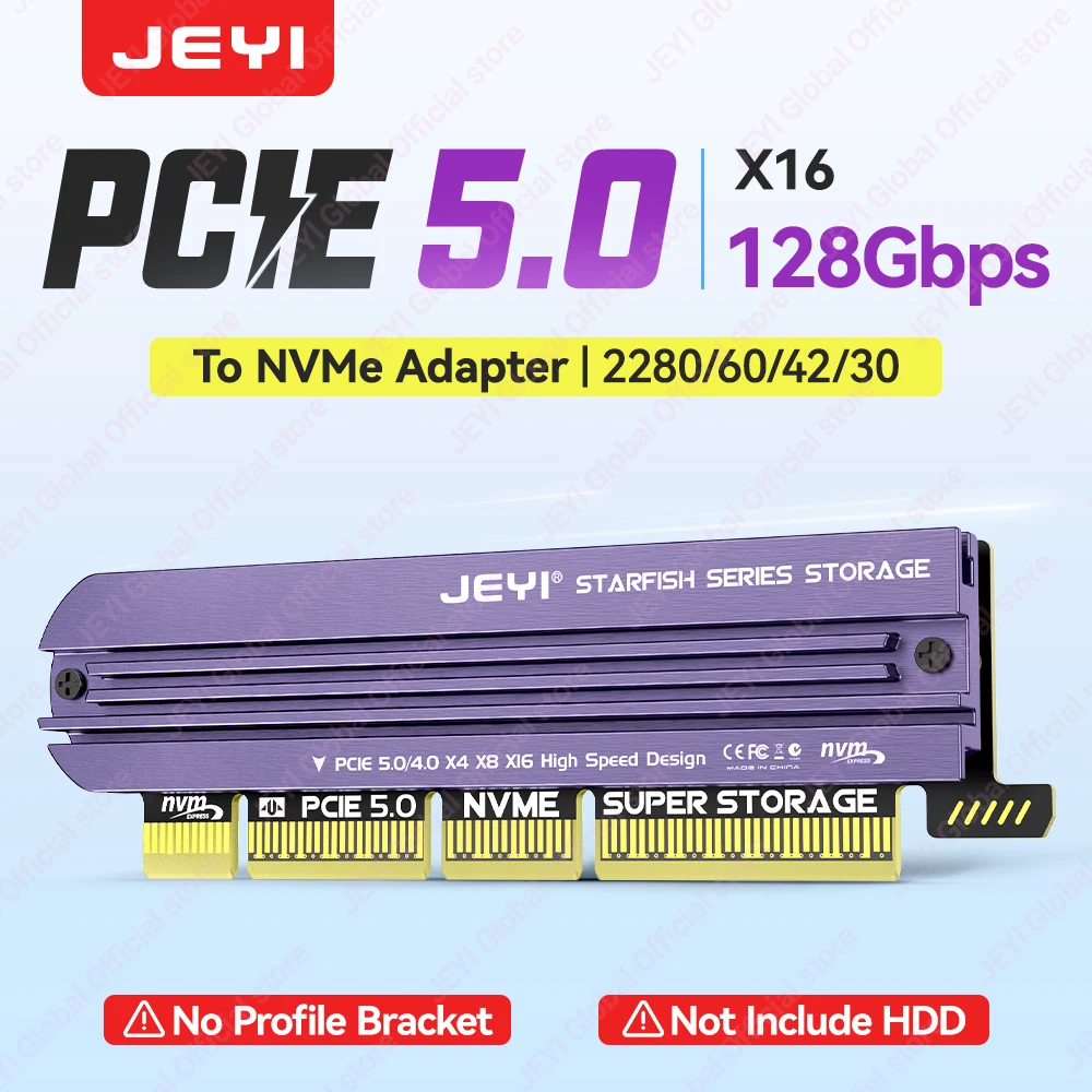 JEYI M.2 NVME zu PCIe 5.0 4.0 Adapter mit Aluminium-SSD-Kühlkörper NVMe 128Gbps Gen4 PCIE X4 X8 X16 Erweiterungskarte für Desktop Image