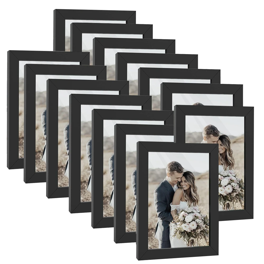 14 Stück 10,2 x 15,2 cm große Bilderrahmen, Fotorahmen aus Holz ohne Matte, Tisch- oder Wanddisplay für Drucke, Gemälde, Poster Image