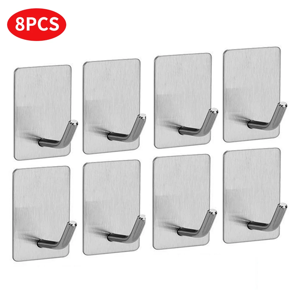 4/8 Stück kleine Edelstahl-Haken, ohne Bohren, Wandmontage, Küche, Badezimmer, Büro-Schlüsselhaken, Wandhaken, selbstklebende Wandhaken Image