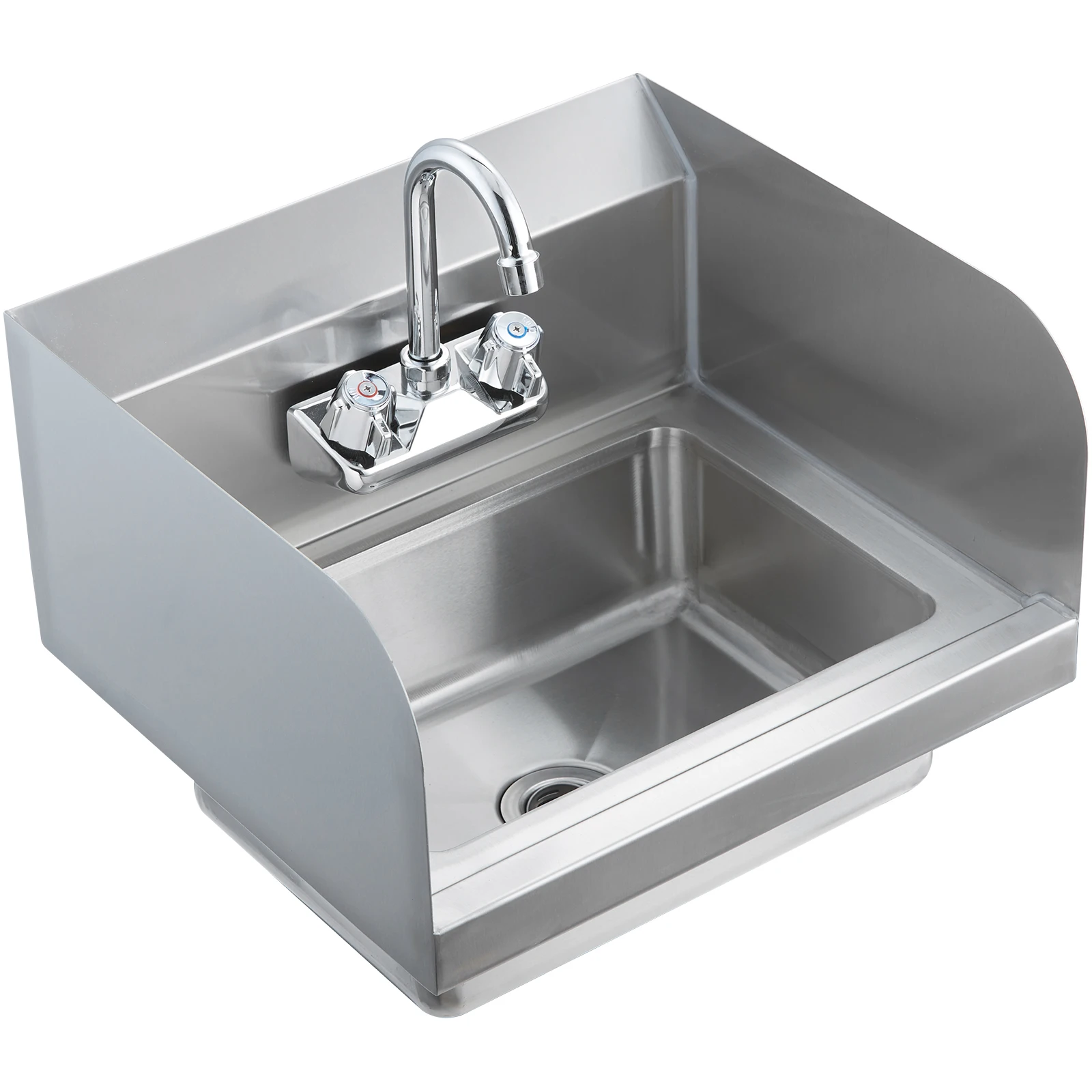 SucceBuy Kommerzielles Handwaschbecken mit Wasserhahn und Seitenspritzer, Wandmontage-Handwaschbecken aus Edelstahl für Restaurant, Bar, Wohnmobil, Badezimmer