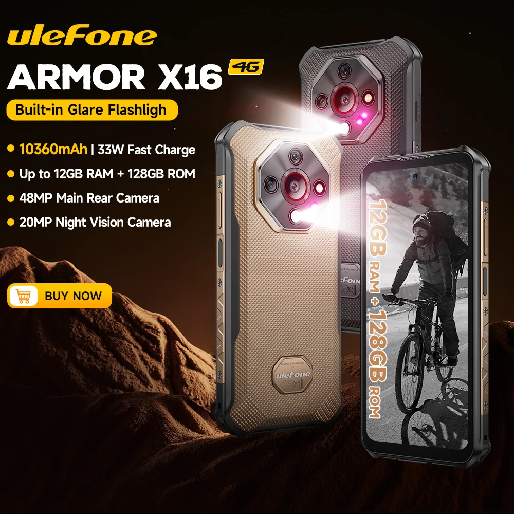【2025 Neu】Ulefone Armor X16 4G Robustes Telefon Smartphone Android 15 Bis zu 12 GB + 128 GB 10360 mAh Glare-Taschenlampe 48 MP Hauptkamera Image