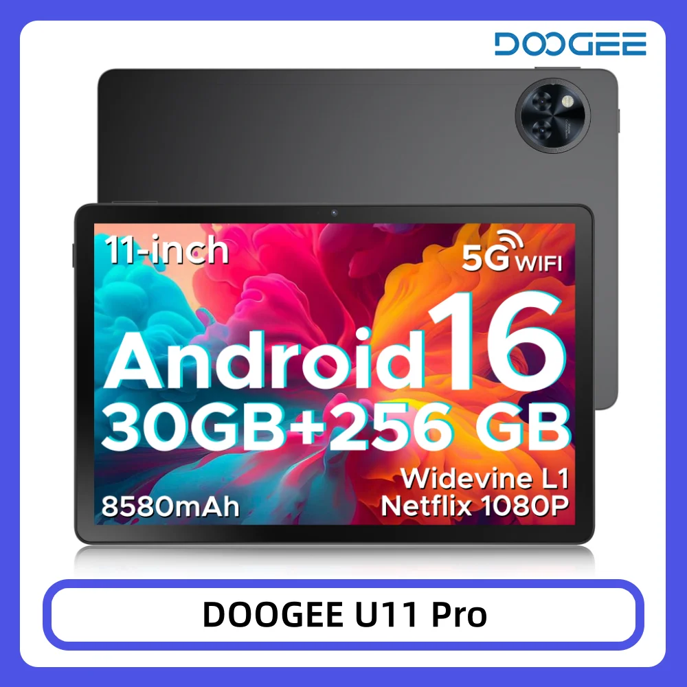 DOOGEE U11 Pro Tablet Android 16 30GB+256GB 11 Zoll HD 90Hz Display 8580mAh Akku Unisoc T7200 Octa-Core 13MP+5MP Widevine L1 Image