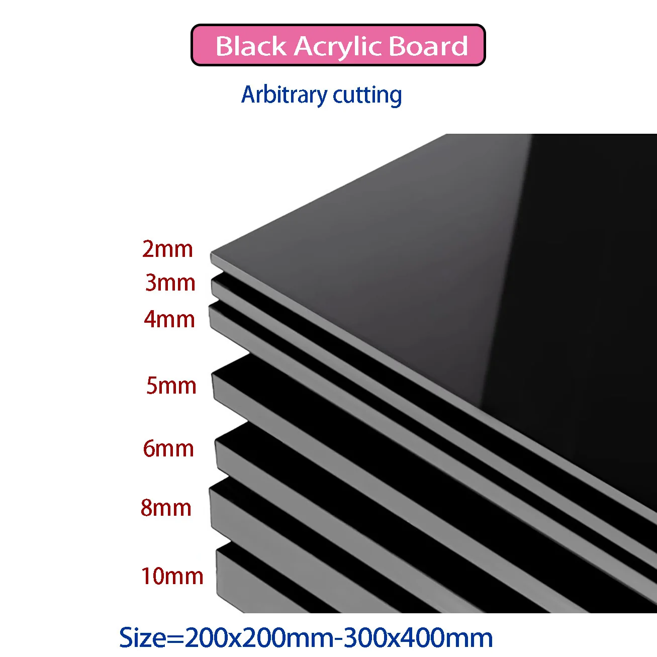 THK 2/3/4/5/6/8/10 mm schwarze Acrylplatte, glänzendes reines schwarzes organisches Glas, Kunststoffplatte, organisches Glas, PMMA-Platte