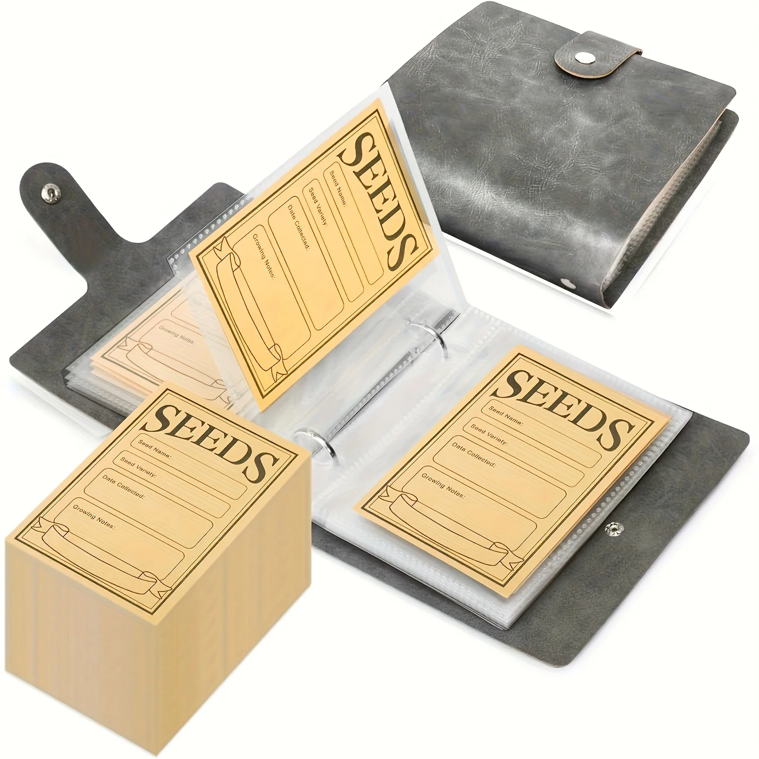 1 Set Garten-Samen-Aufbewahrungsbuch, 5 Zoll Tagebuch mit 50 selbstverschließenden Samenumschlägen, Samenpaket-Organizer, Seed Saver-Ordner Image