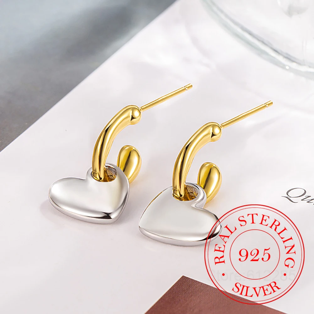 925 Sterling Silber Vintage Gold und Silber Herz Ohr stecker für Frauen Mädchen s925 Hochzeits feier Schmuck Geschenk Aretes de Mujer