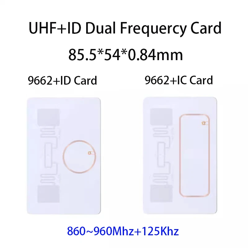 10Ps UHF-Doppelfrequenz-Tag 18000-6C NXP UCODE8 860-960Mhz + 125KHz PVC-Karte Weiße Karte mit großer Lesereichweite Passive RFID-PVC-Karte Image