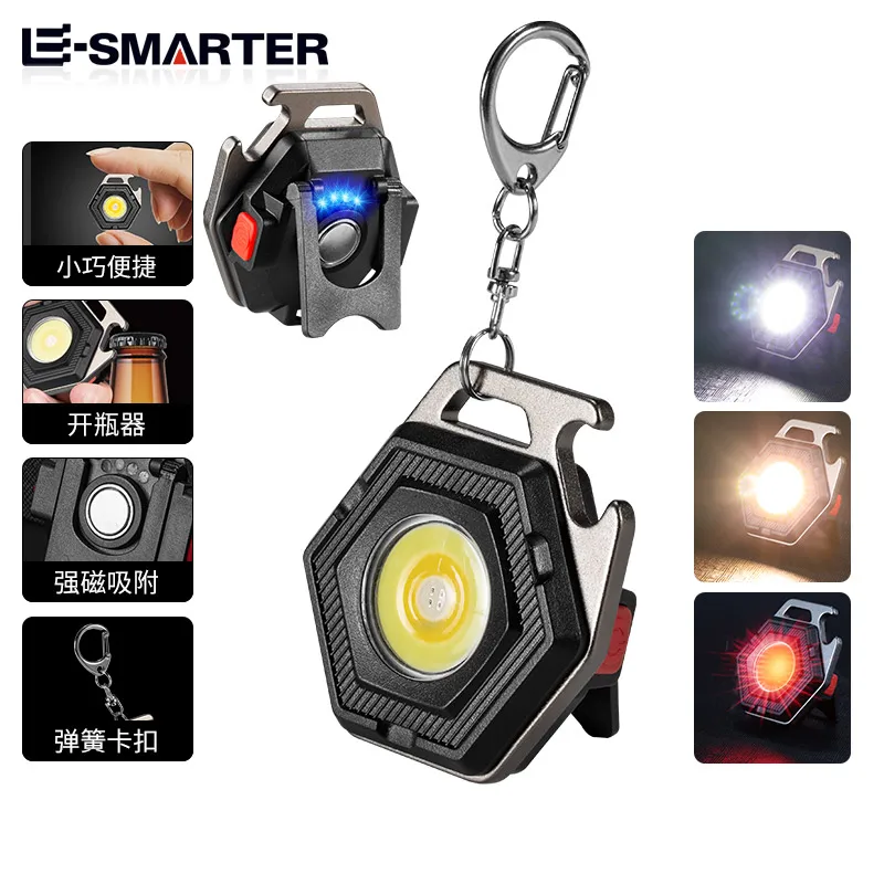 Mini LED Arbeits licht multifunktion ale Cob Schlüssel bund Licht wiederauf ladbare tragbare Taschenlampe Outdoor Camping Taschenlampe Image