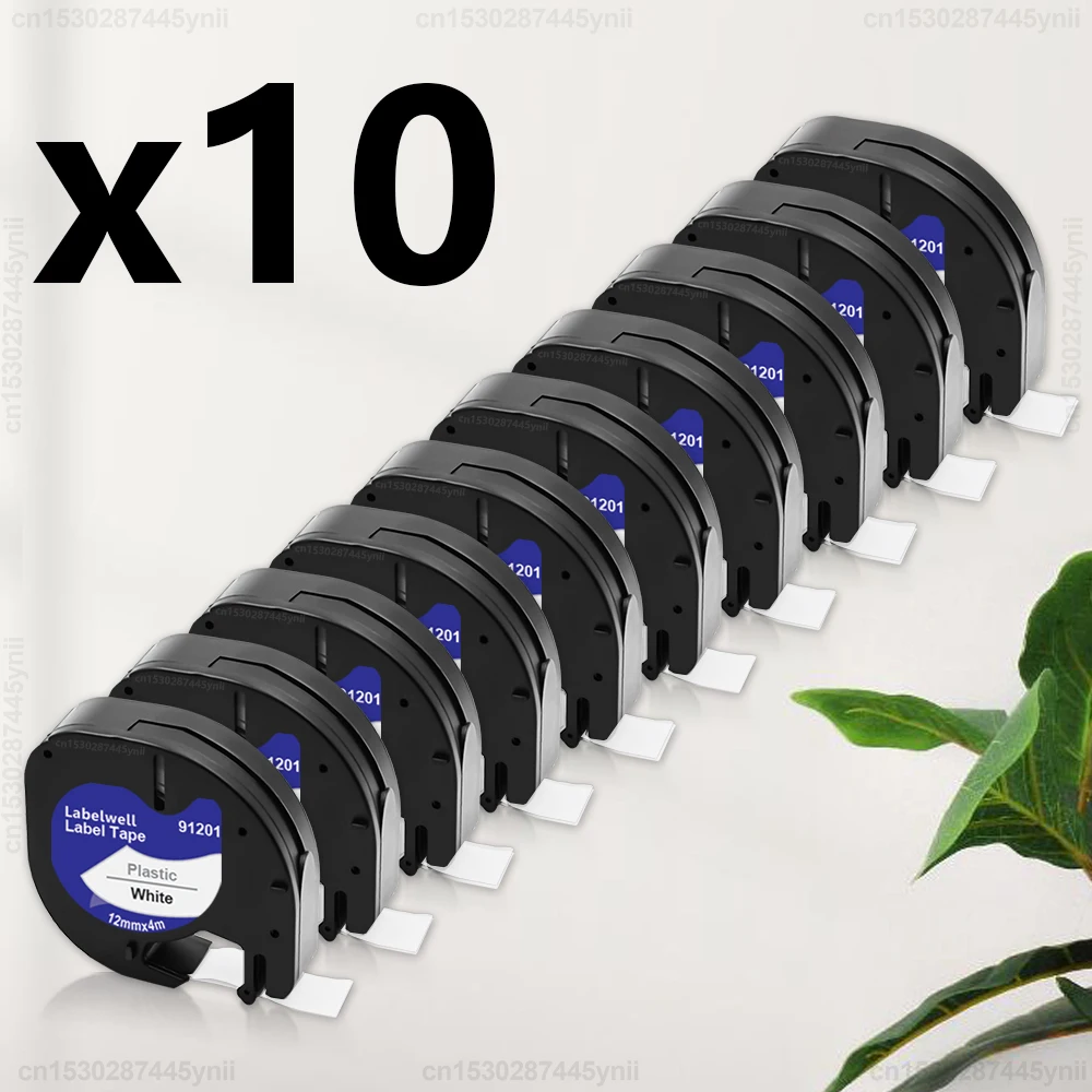 5 ~ 10 Stück 12 mm 91201 kompatibles Letratag-Etikettenband 91201 91200 12267 91202 91203 LT-Band für Dymo LT100H LT100T QX50 Etikettendrucker Image