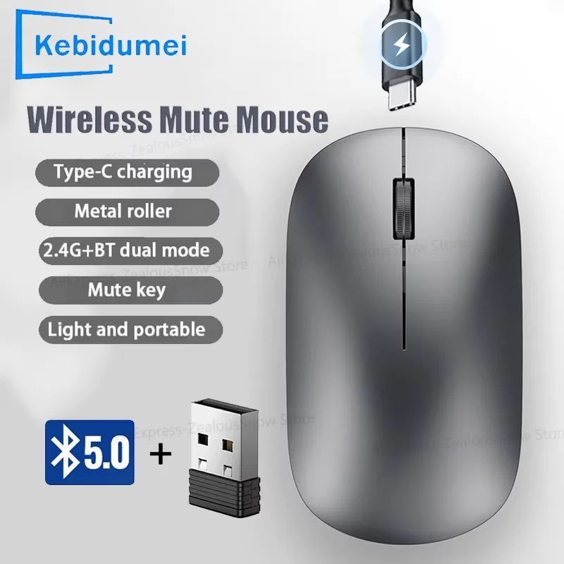 2,4G Drahtlose Bluetooth Maus Dual Modus 1600DPI Einstellbar 2,4G Typ-C Wiederaufladbare Mäuse Stille Ergonomische Tragbare Büro maus Image