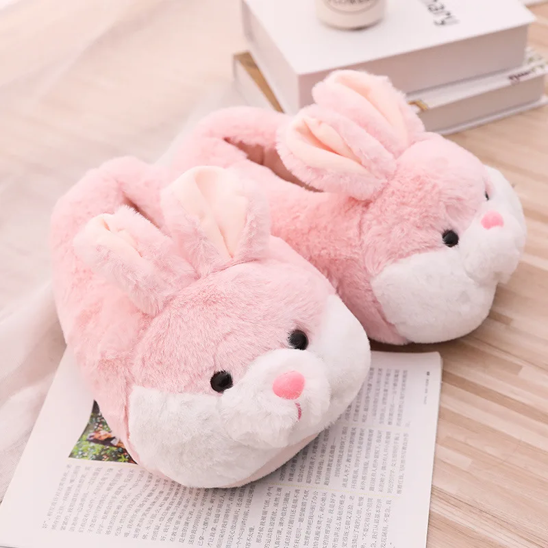 Niedlichen Kaninchen Schuhe Frauen Winter Hausschuhe Warme Plüsch Weiche Sohle Mädchen Indoor Hause Boden Pantoffel Rosa Farbe Damen Cartoon Schuhe