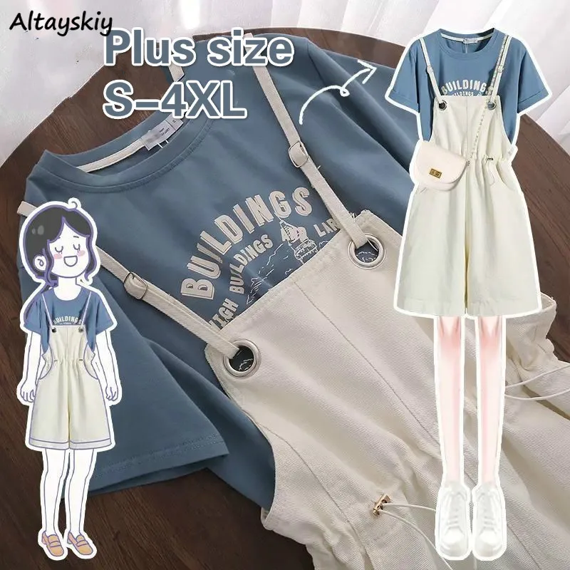 Strampler Frauen Schöne Breite bein S-4XL Harajuku Koreanische Ulzzang Streetwear Schule Mädchen Weibliche Casual Trendy Playsuits Sommer Nette Image