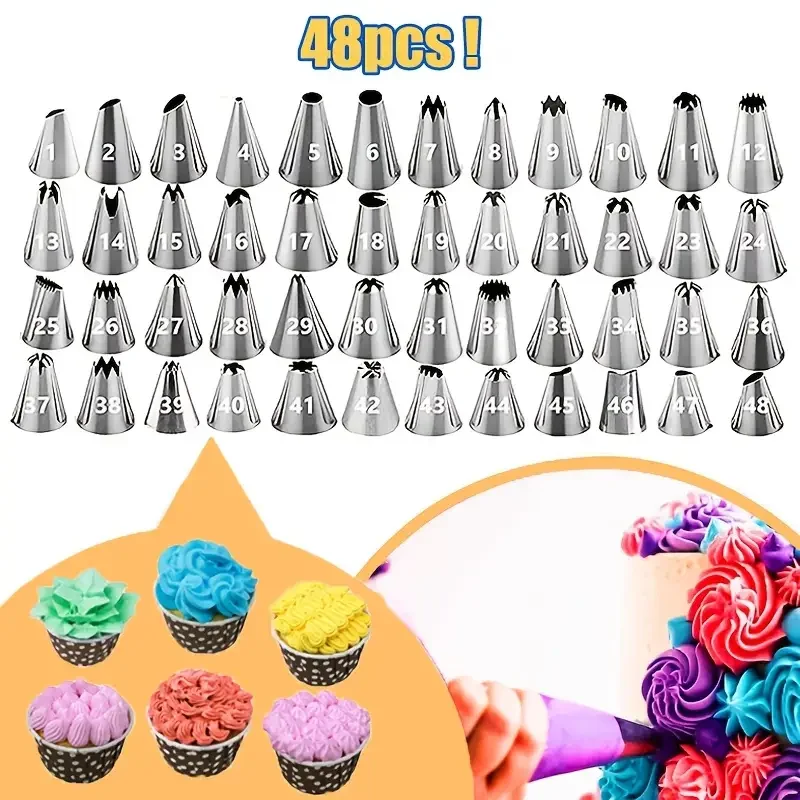 48 Stück kleine Rohrdüsen – Kuchendekorationsspitzen aus Edelstahl für Buttercreme, königliche Zuckerguss-, Cupcakes- und Kekse-Backgebäckwerkzeuge