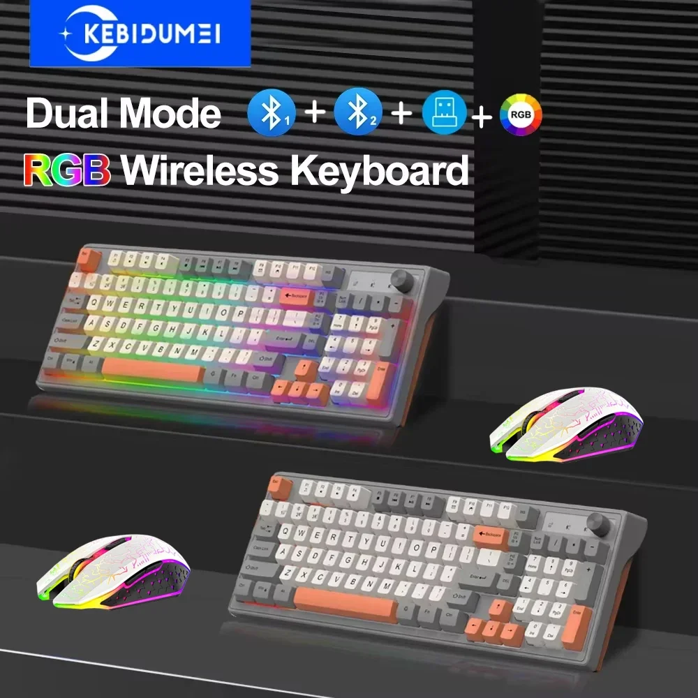 Dual-Mode Wireless Tastatur und Maus Set 2,4G Dual Bluetooth Tastatur RGB Gaming Tastatur Maus Kit Mechanische Haptik Tastatur Image