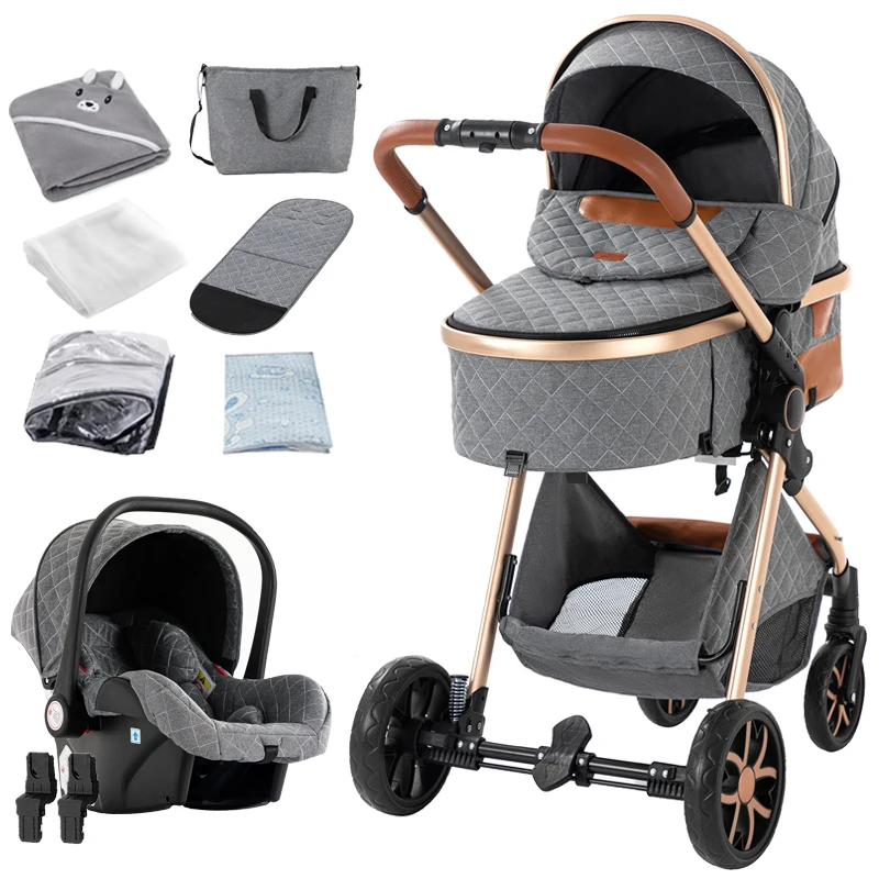 All-Terrain 3-in-1-Kinderwagen, Reisesystem und Kinderwagen mit Stoßdämpfung, übergroßem Baldachin und bequemer Rückenlehne