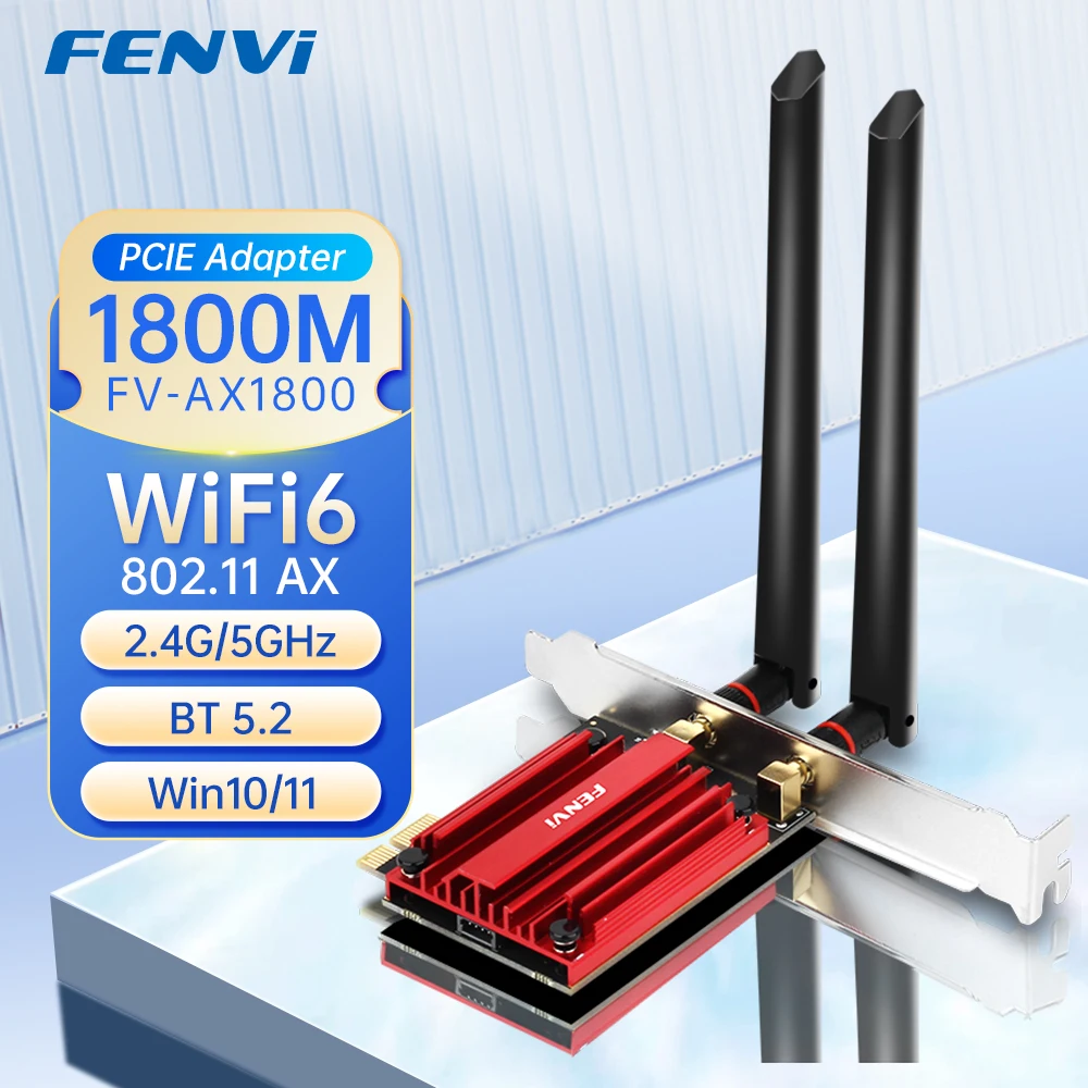 FENVI AX1800 WiFi 6 PCI-E Wireless-Adapter BT 5.2 1800 Mbit/s Dualband 5 GHz/2,4 GHz 802.11AX MT7921 Netzwerk Wi-Fi 6 Karte Win 10/11 Image