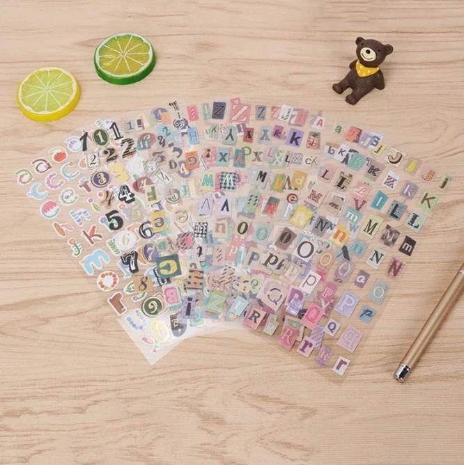 6 blätter/lot Englisch Alphabet Anzahl Retro Aufkleber Album Tagebuch Dekoration DIY Dekorative Aufkleber Handgemachte Aufkleber Scrapbooking Image