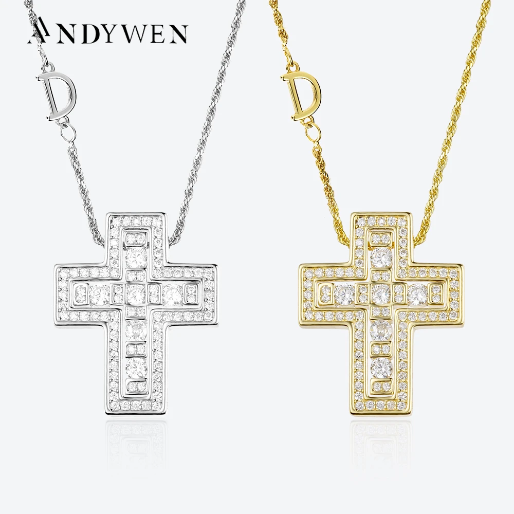 ANDYWEN 925 Sterling Silber Großer Doppelkreuz-Anhänger Lange Kette Halskette 2021 Korea Damen Hochwertige D-Twist-Kette Schmuck Geschenk Image