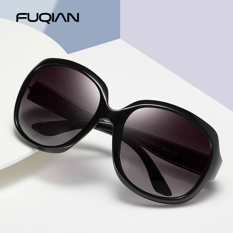 FUQIAN Marke Design Elegante Polarisierte Übergroßen Runde Sonnenbrille Frauen Einfache Art Und Weise Große Kunststoff Damen Sonnenbrille UV400