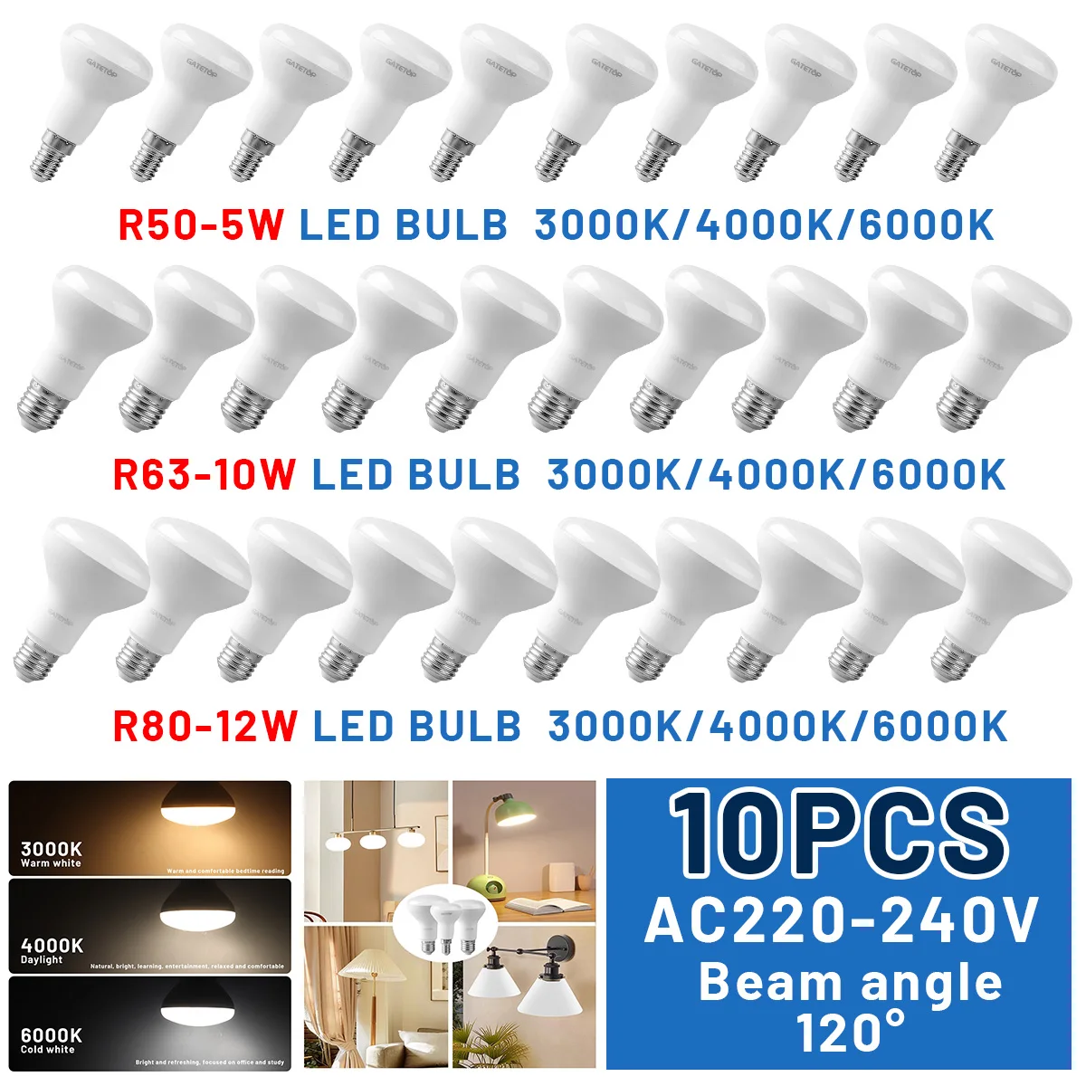 10PCS R50 R63 R80 Reflektor LED Schraube Glühbirne E27 E14 6W 10W 12W Lampe ersetzen 40W Glühlampe Warm Kalt Weiß Natürliches Licht Image