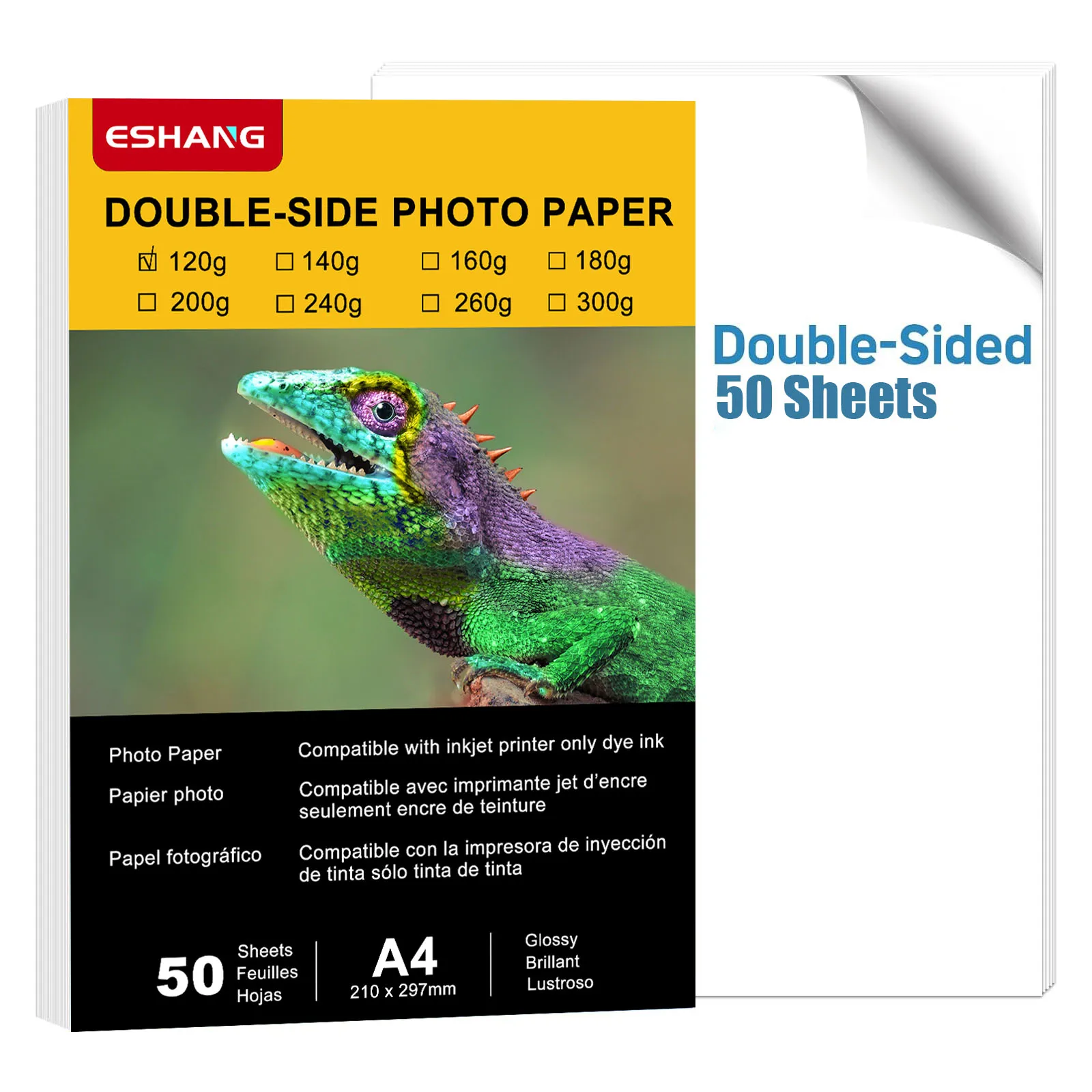 50 Blatt doppelseitiges Fotopapier Hochglänzendes Fotopapier 8,3 x 11,7 Zoll 32 lbs, kompatibel mit Tintenstrahldrucker 120 g/m2