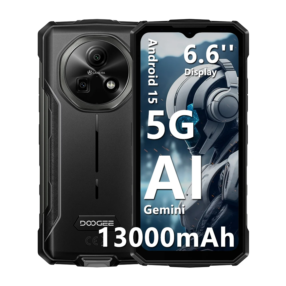 DOOGEE Fire 7 5G Robustes Smartphone 16GB 256GB 13000mAh Akku Dimensity 6300 Gemini AI 64MP Kamera NFC Android 15 Smartphone