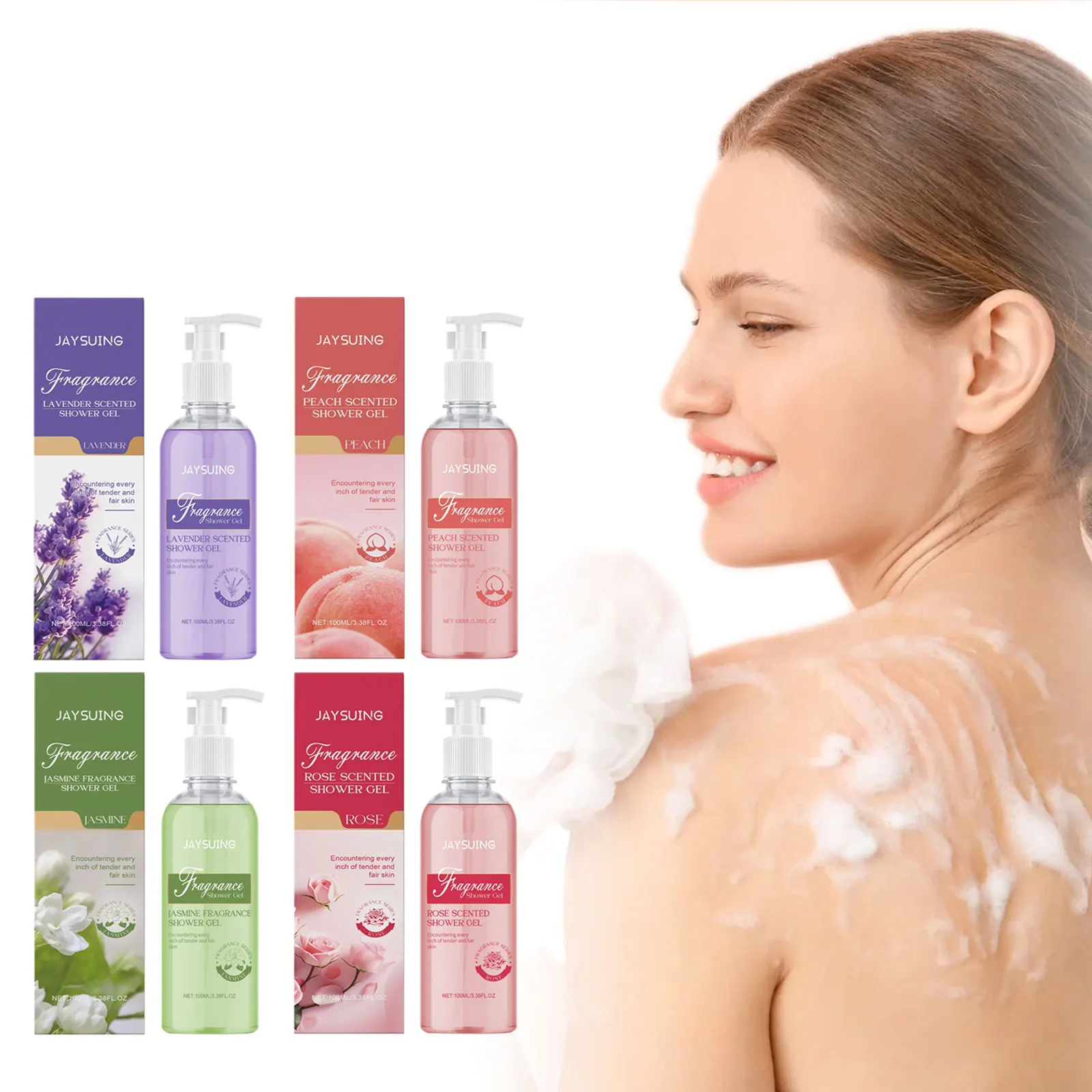 Duftendes Duschgel, Körperwaschparfüm, langanhaltender Duft, Tiefenreinigung, feuchtigkeitsspendend, erfrischend, glatte Peeling-Badelotion Image