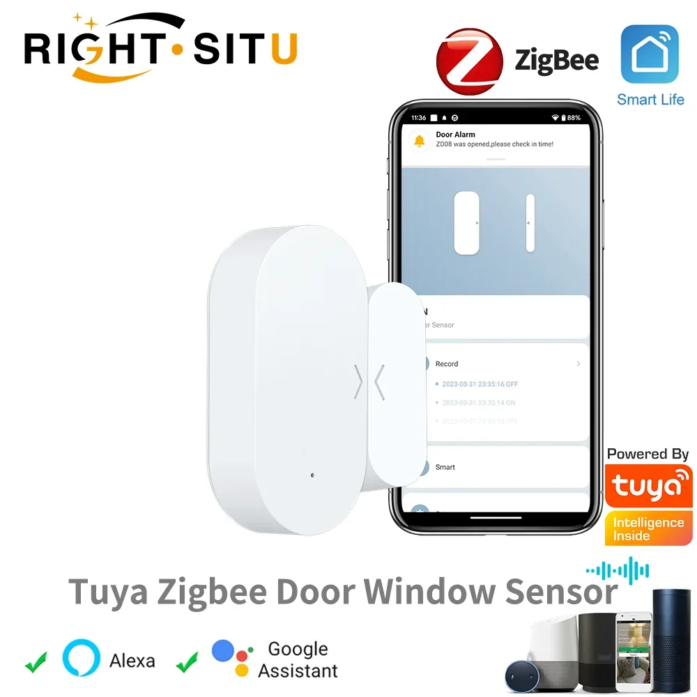 Tuya Zigbee Tür Sensor Smart Home Sicherheit Fenster Detektor Automatische Schiebetür Magnetische Kontaktieren Sensor Alexa Google Image