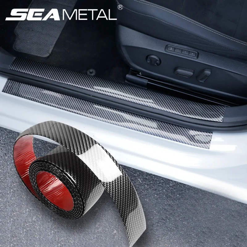 SEAMETAL Carbon Faser Auto Schwelle Protector Moulding Streifen Trim Stoßstange Streifen Tür Sill Film Anti Scratch Wachen Auto Aufkleber Image