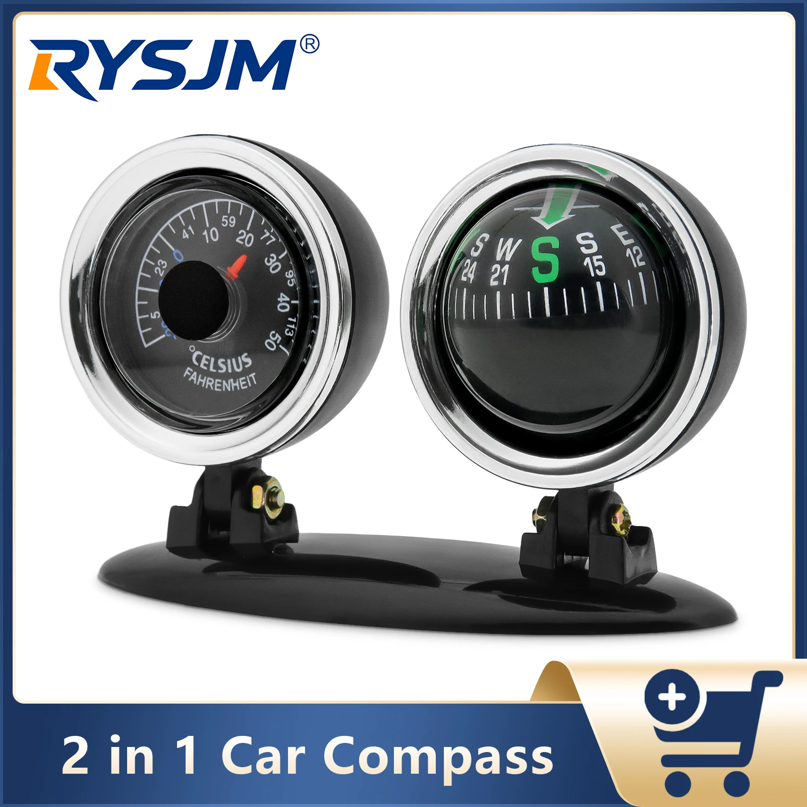 Auto-Kompass, Thermometer, 2-in-1, Armaturenbrett-Navigationsguide, Kugelkompass, tragbares Zubehör für Fahrzeug, Auto, Auto-Kompass Image