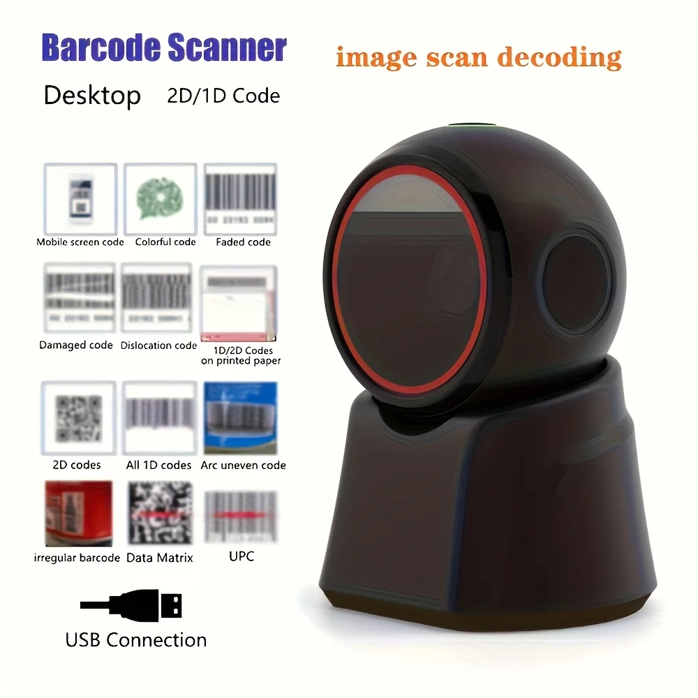 2D Barcode Scanner Desktop Omnidirektionale Automatische 1D 2D QR code Daten Matrix PDF417 Barcode Reader USB für Einzelhandel Supermarkt Image