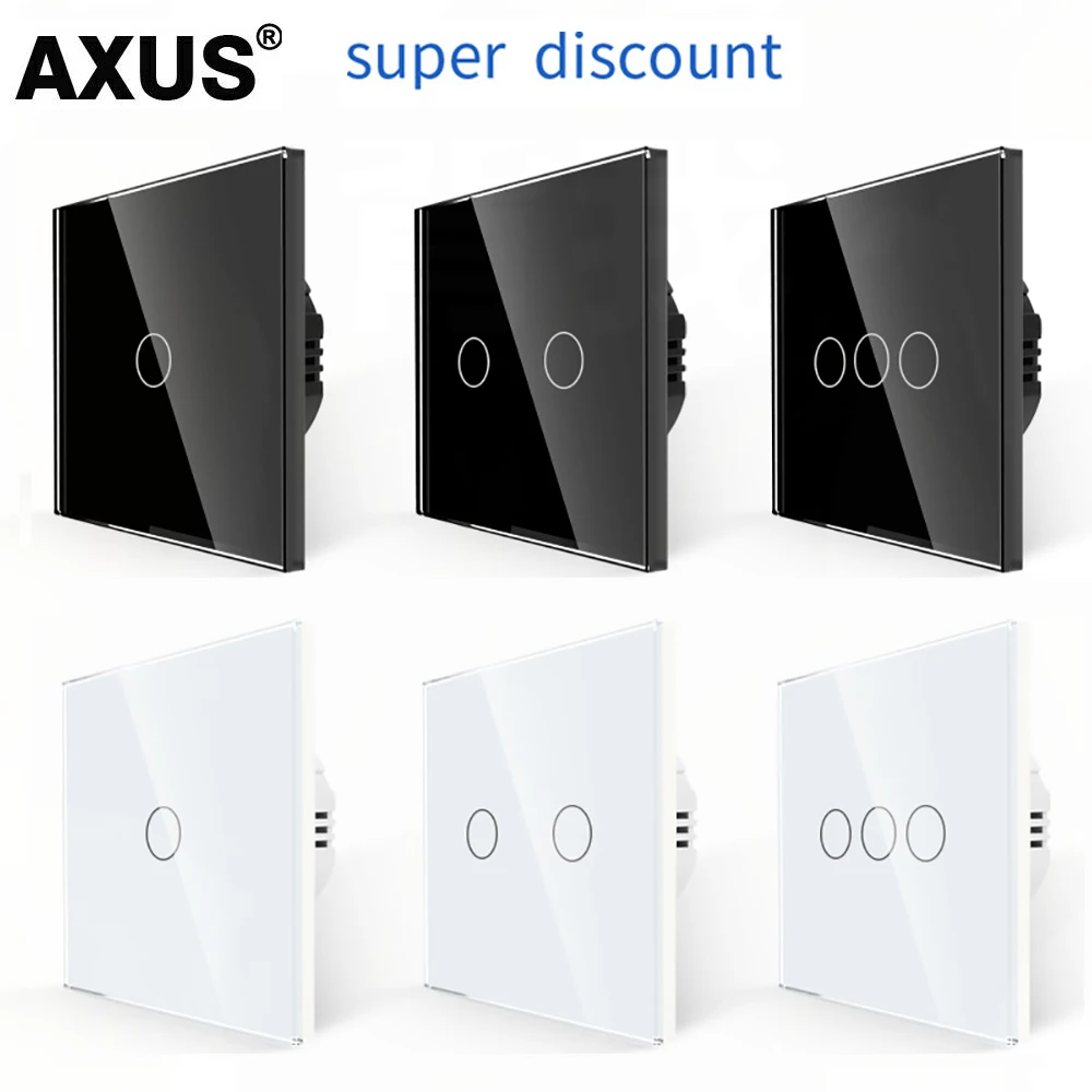 AXUS EU Touch Schalter AC100-240V Power LED 1/2/3 Gang Kristall Glas Panel Wand Lampe Licht Schalter Sensor schalter Interruttore Image