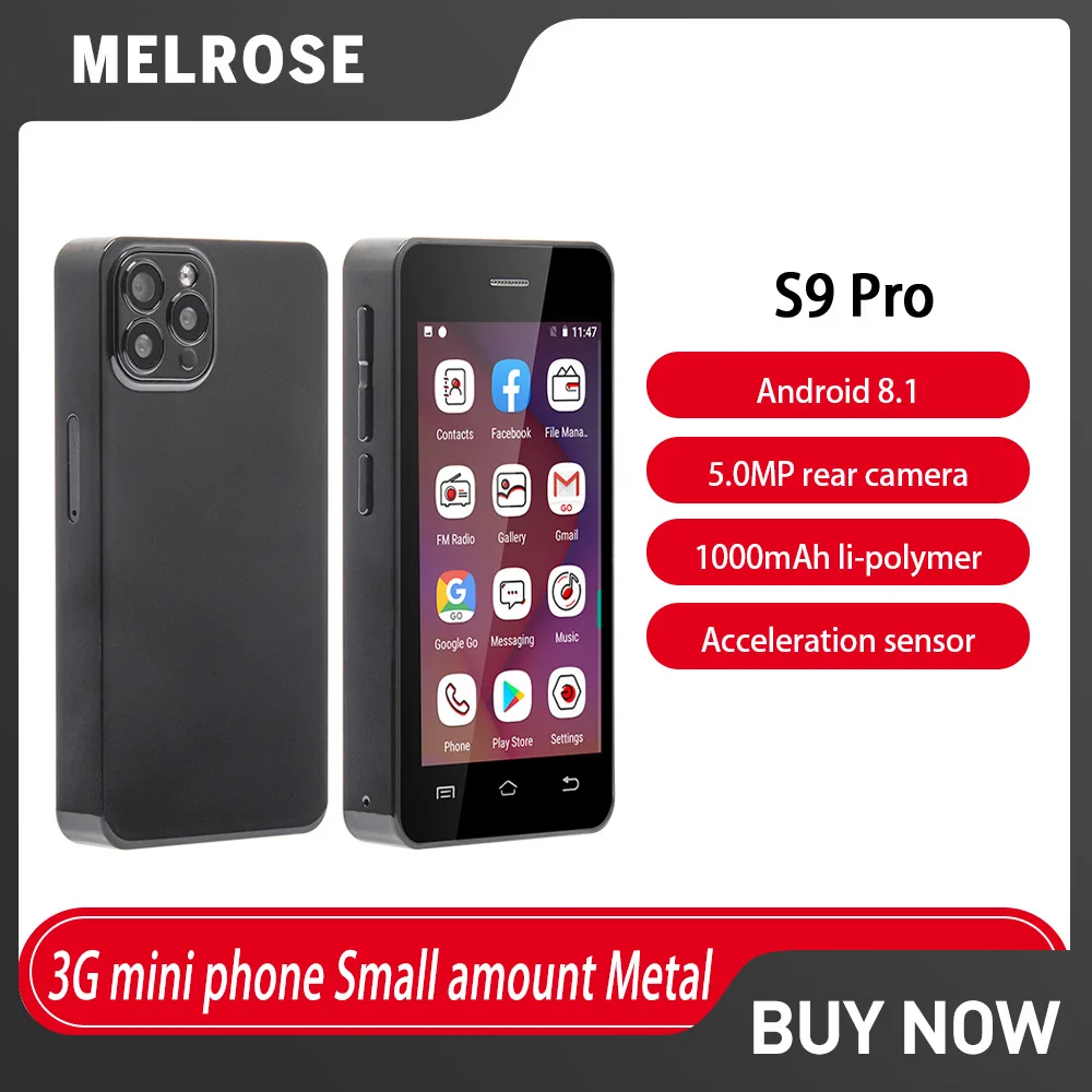 Melrose S9 Pro 3G Super Mini Few Metal Materials Telefone 3“ Ultra Slim 2GB+16GB Mobiltelefon 5MP 1000mAh Mini Android Smartphone Image