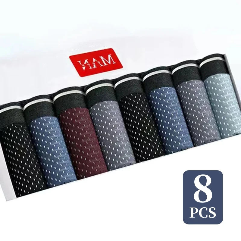 4/8Pcs/männer Unterwäsche Eis Seide Sexy Boxer Shorts Mid-taille Atmungsaktive männer Unterwäsche Mesh komfortable Weiche Shorts Männer Plus 5XL Image
