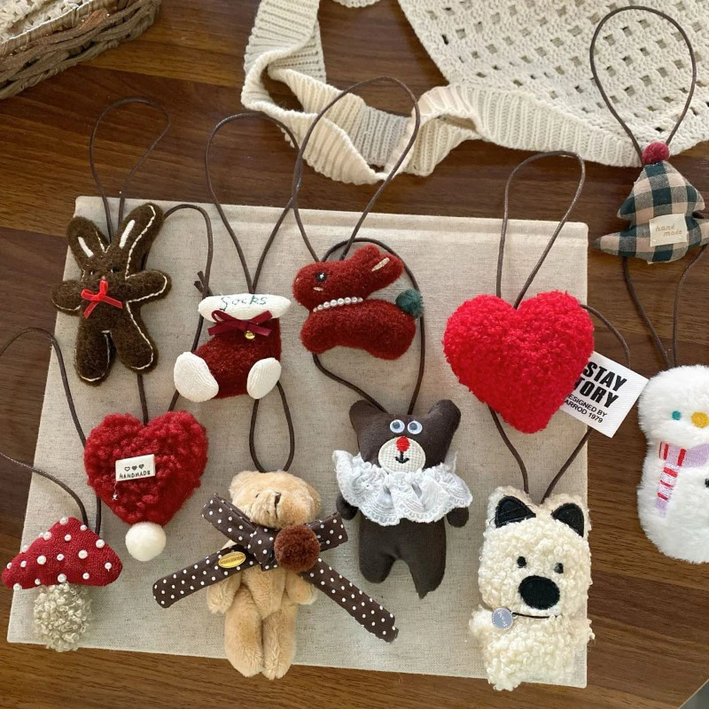 Stoff-Kaninchen-Schlüsselanhänger, handgefertigte Stofftier-Puppen-Schlüsselanhänger für Taschenanhänger, niedlicher kleiner Bären-Schlüsselanhänger, Großhandel, kundenspezifische Verpackung Image