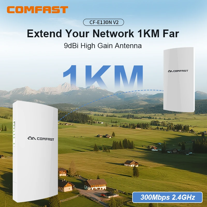COMFAST 1KM WIFI Range Access Wireless Outdoor CPE Router Extender 2,4G 300M WiFi Bridge Access Point AP Antenne WI-FI Repeater Image