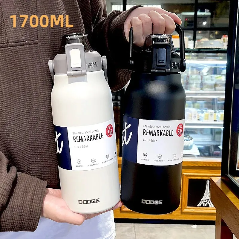 Tumbler-Thermoflasche, großes Fassungsvermögen, mit Strohhalm, Edelstahl-Thermowasserflasche, Kalt- und Warm-Thermosbecher, Isolierflasche für Fitnessstudio Image