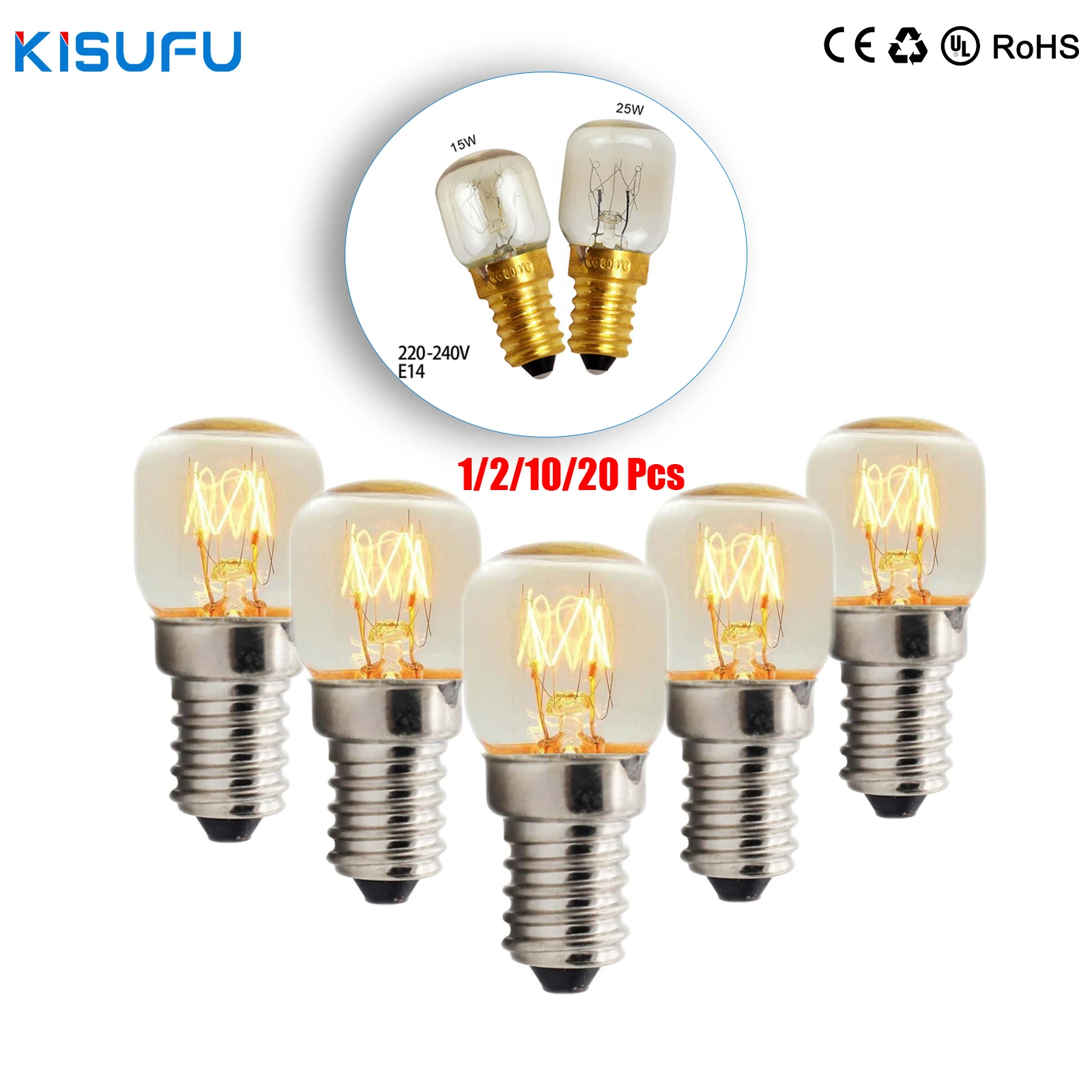 1/20 Stücke 220 V E14 300 Grad Hochtemperaturbeständige Mikrowelle Glühbirne Herd 15 Watt 25 Watt Gold Silber Beleuchtung Glühbirne für Zuhause Image