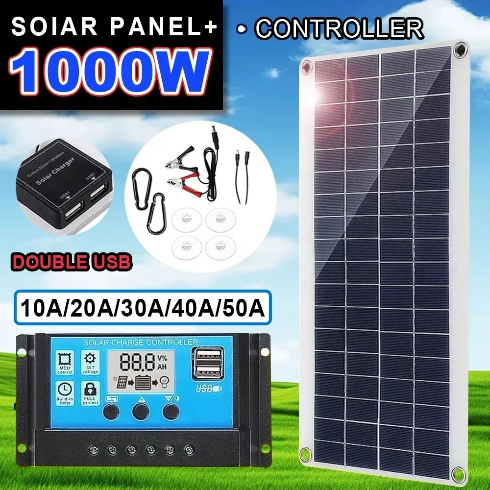 1000 W Solarpanel 12 V Solarzelle 10 A-100 A Controller Solar Platte Kit für Telefon RV Auto Caravan Home Camping Outdoor Batterie Image