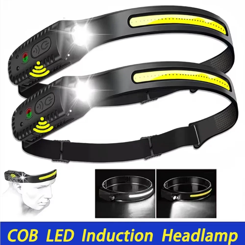 Induktionsscheinwerfer COB + LED-Kopf-Taschenlampe, eingebauter Akku, USB wiederaufladbar, wasserdicht, für Camping, Angeln, Arbeit, Laterne Image