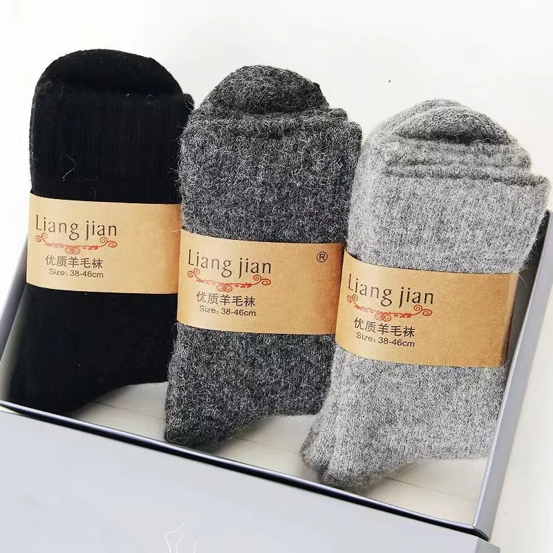 3 Paar/Winter-Wollsocken für Herren, dick, superfest, mittlere Röhre, Winter, warm, hochwertiger Kaschmir, extra dick, warme Schneesocken Image