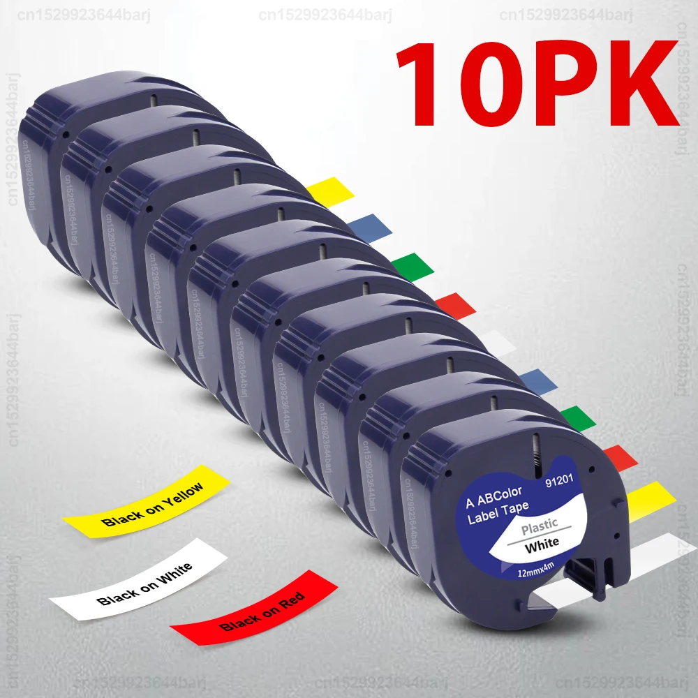 5 Stück/10 Stück 91201 kompatibles Dymo LetraTag Etikettenband Kunststoff 91331 12267 91202 91200 12 mm LT-Band für Dymo LT100H Etikettendrucker Image